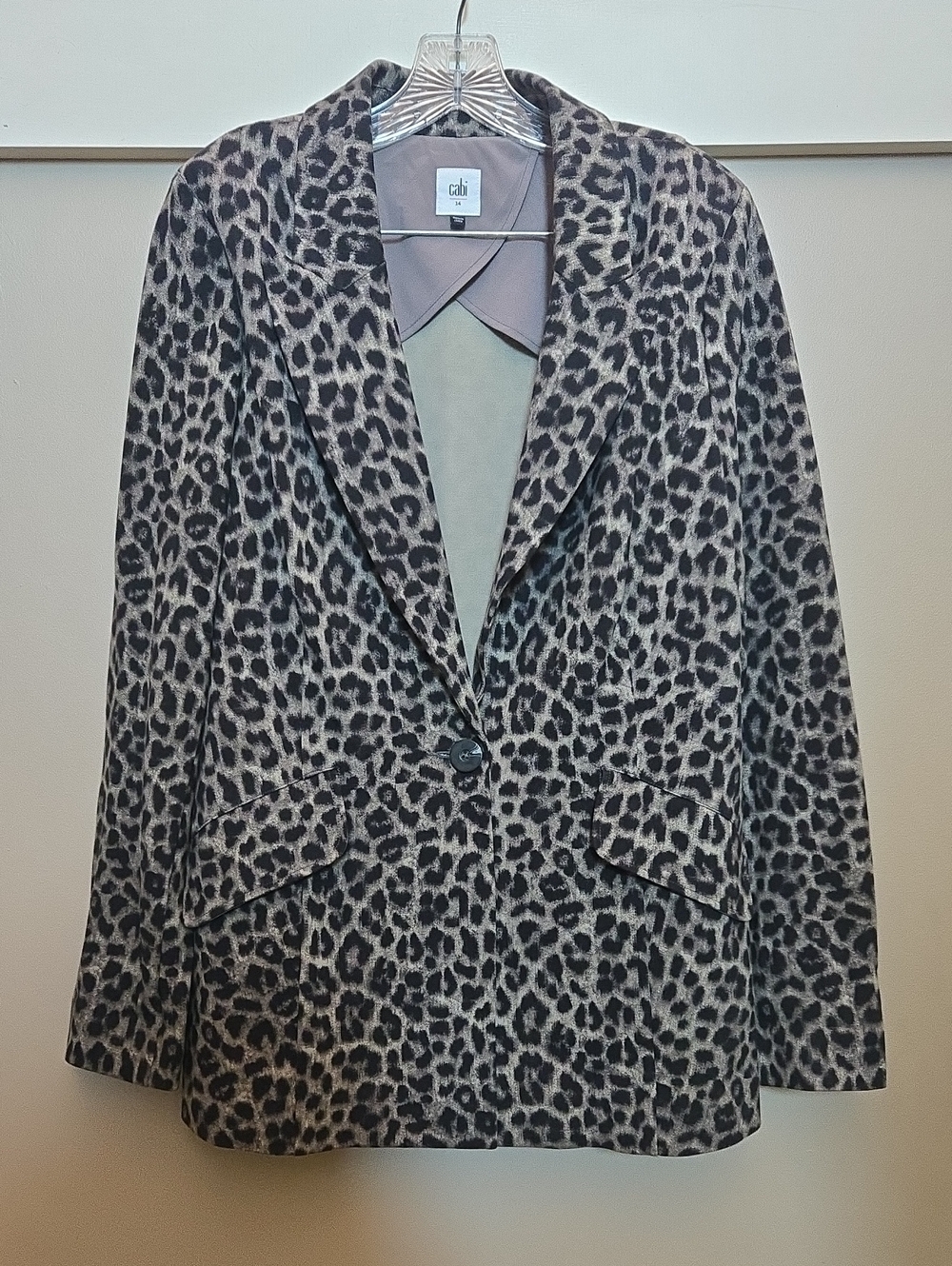 CAbi Leopard-Print Single-Button Blazer in Taupe and Black